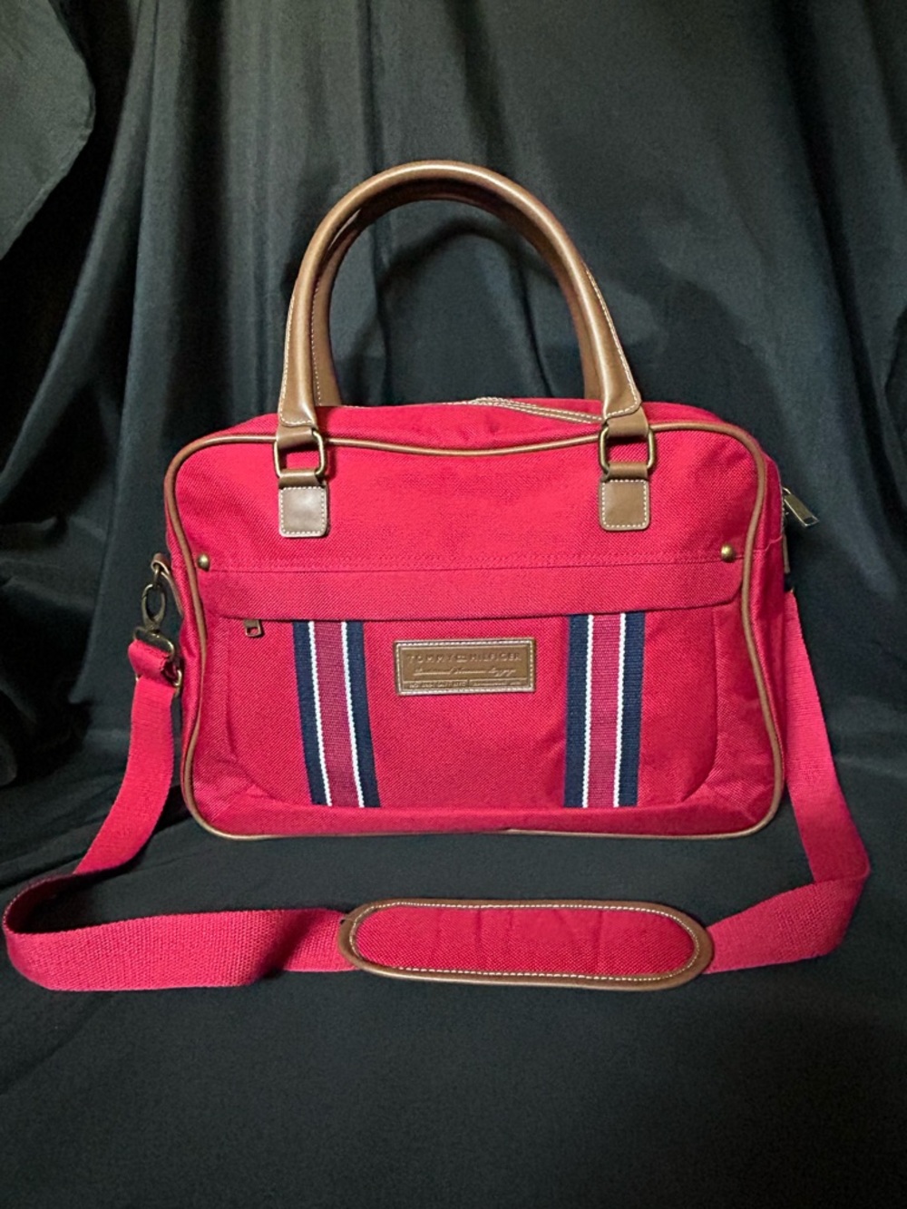 Tommy Hilfiger Vintage Canvas Crossbody Laptop Bag Tote Travel Bag